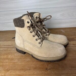 Wolverine Mens 8.5 Tan Suede Leather Work Boots Fleece Collar Oil Resistant